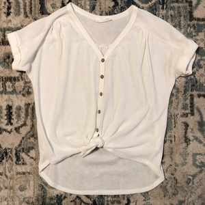 White Knit American Threads buttoned-up top